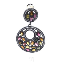 Load image into Gallery viewer, Mutli-Colored Tourmaline Circle Earrings in Sterling Silver (Rhodium Coated)