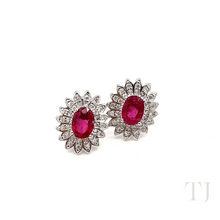 Load image into Gallery viewer, Ruby sunflower shaped earrings in sterling silver