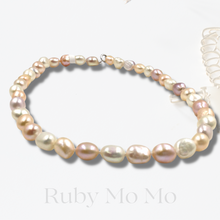 Cargar imagen en el visor de la galería, Multi-color Freshwater Oval Baroque Pearl Necklace in Sterling Silver