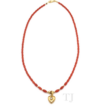 Cargar imagen en el visor de la galería, Italian Salmon Coral Necklace with 14k Gold Heart Pendant