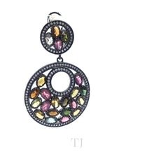 Load image into Gallery viewer, Mutli-Colored Tourmaline Circle Earrings in Sterling Silver (Rhodium Coated)