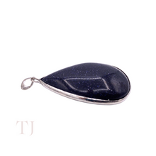 Load image into Gallery viewer, Blue Gold Sandstone tear drop stone in sterling silver frame pendant
