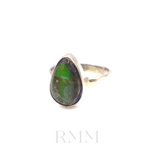 Load image into Gallery viewer, Ammolite gemstone tear drop ring in sterling silver