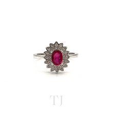 Load image into Gallery viewer, Ruby sunflower shaped ring in sterling silver