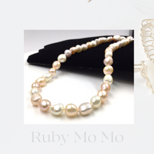 Cargar imagen en el visor de la galería, Multi-color Freshwater Oval Baroque Pearl Necklace in Sterling Silver