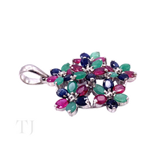 将图片加载到图库查看器,925 纯银多宝石花朵吊坠