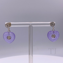 Cargar imagen en el visor de la galería, Lavender Jade Heart Earrings in Sterling Silver