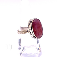 Load image into Gallery viewer, Indian Ruby Oval Cut with Heart Designed Ring in Sterling Silver
