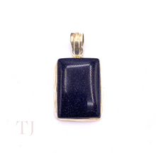 Load image into Gallery viewer, Blue Gold Sandstone cabochon in sterling silver setting pendant with a bail