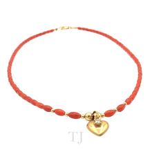 Cargar imagen en el visor de la galería, Italian Salmon Coral Necklace with 14k Gold Heart Pendant