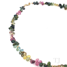 Load image into Gallery viewer, Multi-colored Tourmaline Flower Chip Necklace in 14k Gold