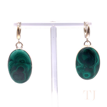 Load image into Gallery viewer, Malachite Oval Earrings in Sterling Silver