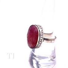 Load image into Gallery viewer, Indian Ruby Oval Cut with Heart Designed Ring in Sterling Silver