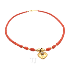 Cargar imagen en el visor de la galería, Italian Salmon Coral Necklace with 14k Gold Heart Pendant