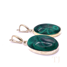 Load image into Gallery viewer, Malachite Oval Earrings in Sterling Silver