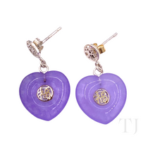 Cargar imagen en el visor de la galería, Lavender Jade Heart Earrings in Sterling Silver