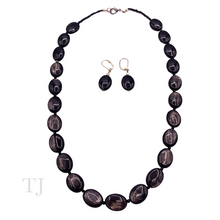Load image into Gallery viewer, Black Onyx Flat Oval Necklace & Earrings Set