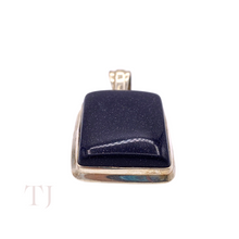 Load image into Gallery viewer, Blue Gold Sandstone cabochon in sterling silver setting pendant with a bail