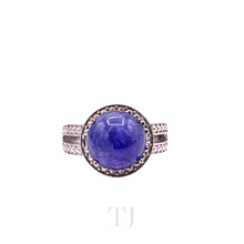 Load image into Gallery viewer, Tanzanite Round Cabochon Ring in Sterling Silver