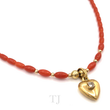Cargar imagen en el visor de la galería, Italian Salmon Coral Necklace with 14k Gold Heart Pendant