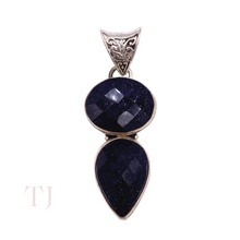 Load image into Gallery viewer, Blue Gold Sandstone faceted stones in sterling silver setting pendant with a bail
