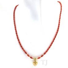Cargar imagen en el visor de la galería, Italian Salmon Coral Necklace with 14k Gold Heart Pendant