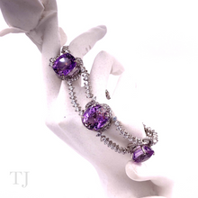 Cargar imagen en el visor de la galería, Amethyst faceted cut with diamonique bracelet in sterling silver
