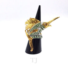 Load image into Gallery viewer, Chrome Diopside Fish Shape Ring in Sterling Silver (Gold Coated)
