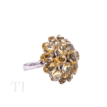 将图片加载到图库查看器,Citrine faceted cut stones in flower shaped sterling silver ring