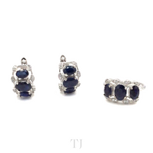 Load image into Gallery viewer, Sapphire with Diamonique Set (Earrings+Ring) in sterling silver