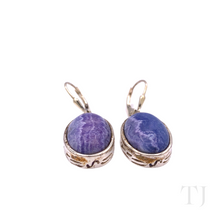 Load image into Gallery viewer, Blue Lace Agate Oval cabochon earrings in sterling silver