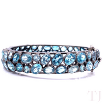 Load image into Gallery viewer, Aquamarine Sterling Silver Bangle Bracelet (rhodium coated)