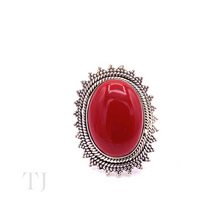 Load image into Gallery viewer, Coral Cabochon with Designed Sterling Silver Ring