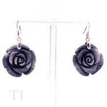 Load image into Gallery viewer, Blue Coral rose shaped earrings with sterling silver hooks