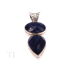 Load image into Gallery viewer, Blue Gold Sandstone faceted stones in sterling silver setting pendant with a bail