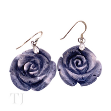 Load image into Gallery viewer, Blue Coral rose shaped earrings with sterling silver hooks