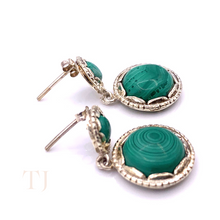 Load image into Gallery viewer, Malachite Circle Earrings in Sterling Silver