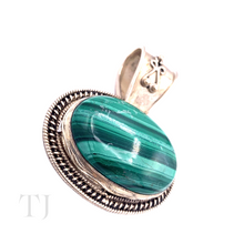 Load image into Gallery viewer, Malachite Oval Cabochon Pendant in Sterling Silver
