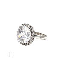 Load image into Gallery viewer, side view of sun shaped diamonique ring in Italian sterling silver