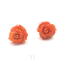 Load image into Gallery viewer, Italian Coral Rose Earrings in 14k Gold