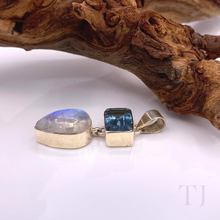 将图片加载到图库查看器,925 纯银月光石和海蓝宝石吊坠