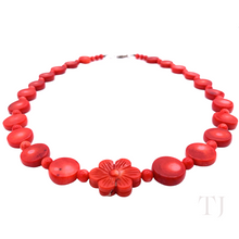 Load image into Gallery viewer, Red Coral Flat Round Shape Necklace in Sterling Silver