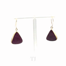 Загрузить изображение в средство просмотра галереи, Anyolite Ruby in Zoisite Hanging Triangle Earrings in gold coated sterling silver