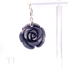 Load image into Gallery viewer, Blue Coral rose shaped earrings with sterling silver hooks