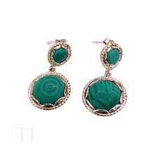 Load image into Gallery viewer, Malachite Circle Earrings in Sterling Silver