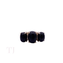 Load image into Gallery viewer, Three Black Onyx Cabochon stones in sterling silver setting ring