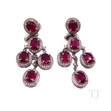 Cargar imagen en el visor de la galería, Ruby Oval Hanging Earrings in Sterling Silver