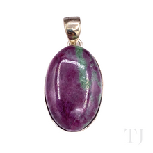 Load image into Gallery viewer, Anyolite Ruby in Zoisite Oval Cabochon Pendant in Sterling silver