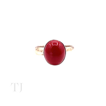Load image into Gallery viewer, Coral Single Oval Cabochon Ring in Sterling Silver