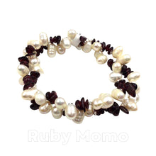 Load image into Gallery viewer, Freshwater Pearl with Garnet Bracelet Stretchy